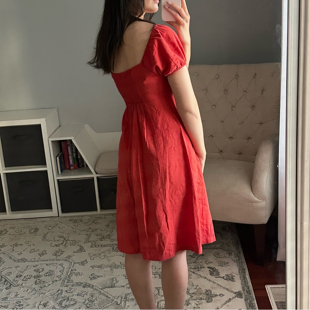 Red Linen Button Down Dress - Picture 6 of 9
